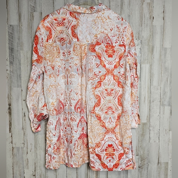 Chico's Size 3 100% Linen Top Plus 16 18 Roll Tab Sleeves - Picture 9 of 10